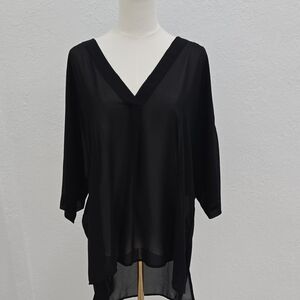 H&M Black Sheer V-Neck Tunic Blouse